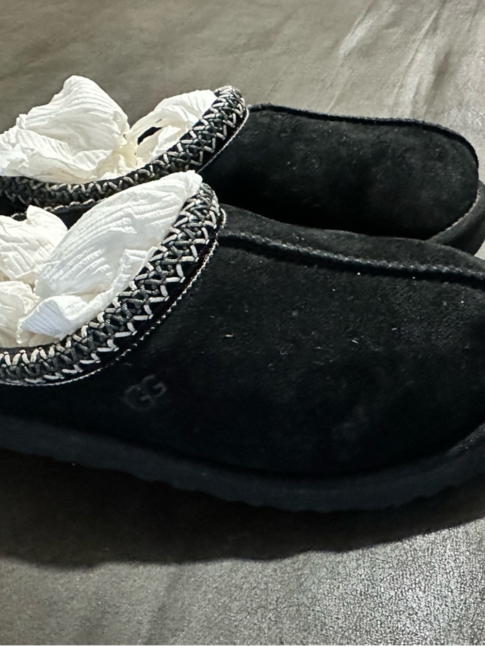 UGG Black Suede Braided-Trim Moccasin Slippers